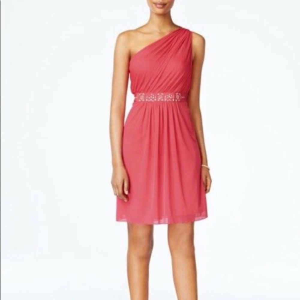 Adrianna Papell One-shoulder dress in French Coral